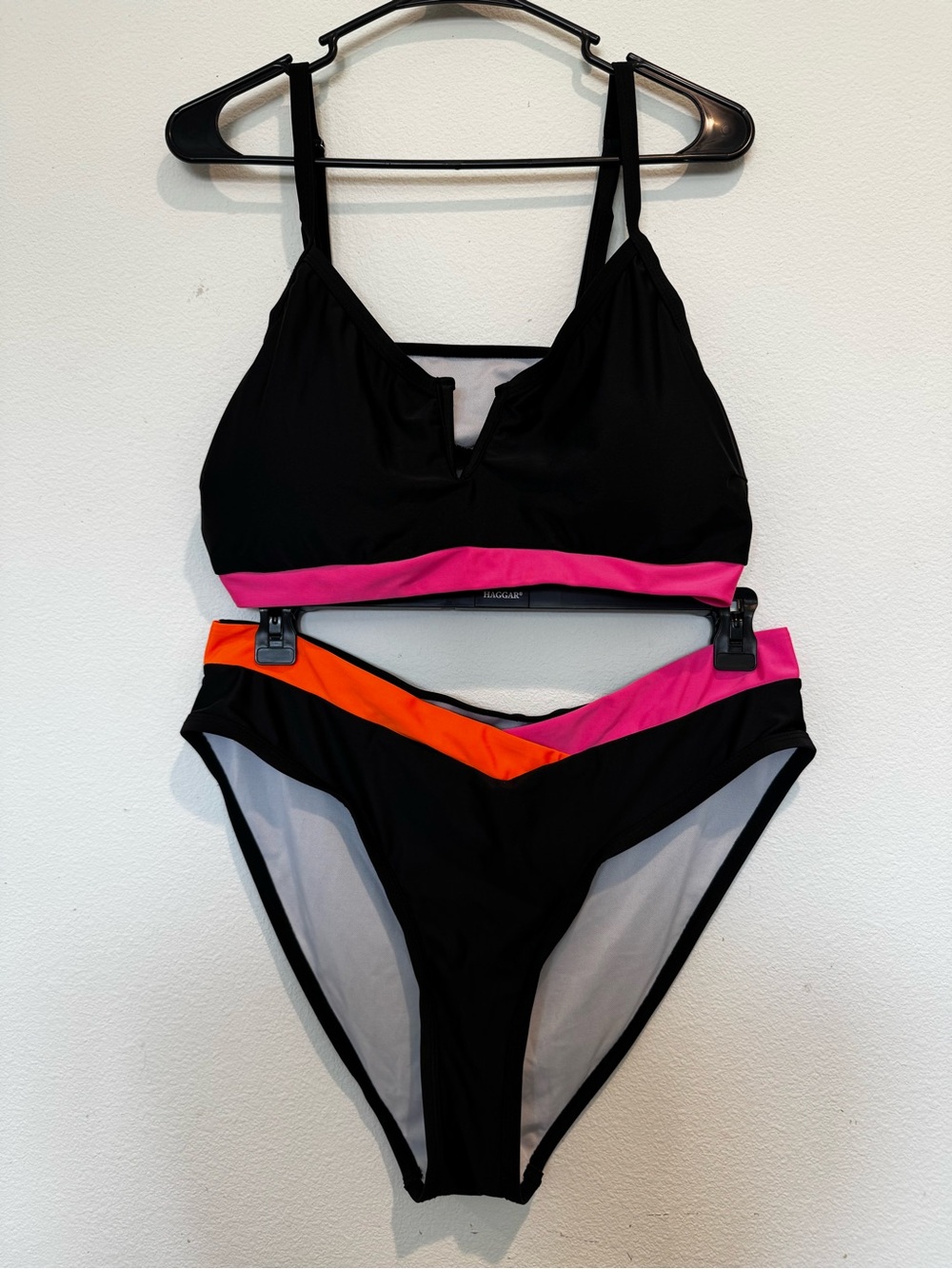 SHEIN Black Bikini Set with Pink and Orange Trim